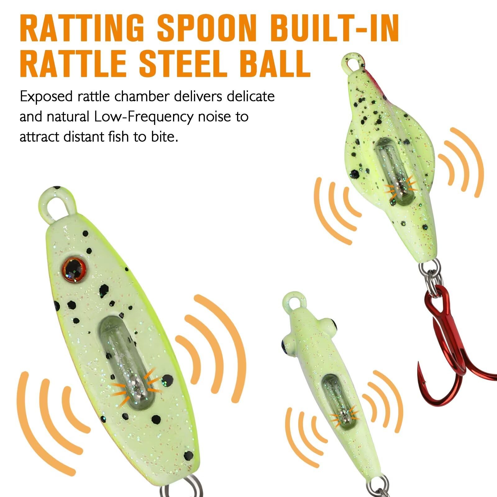 15PCS Rattling Glow Ice Fishing Spoons Kit for Bass, Crappie, Panfish, Perch,... - Image 2