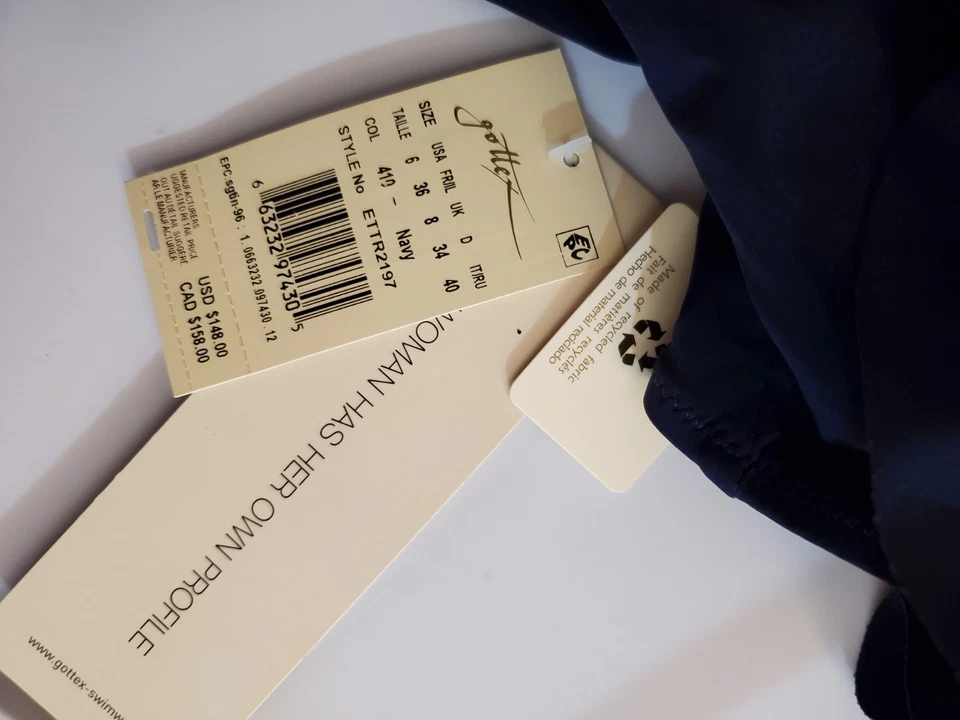 New Gottex Profile $148 Navy Blue Ruffled Top Swimsuit Swim Dress - Size 6 - Image 4 of 4