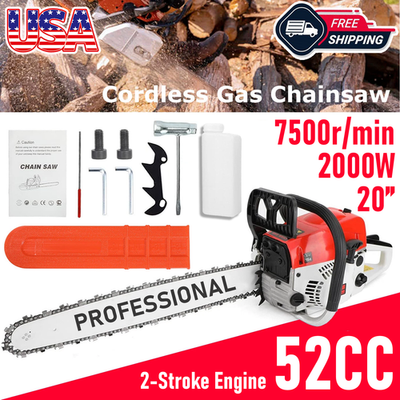 #ad 2 Stroke Gasoline Chainsaw 52 CC 20quot; Bar Power Engine Wood Cutting Gas Chain Saw $75.99