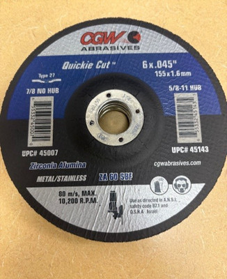CGW 45143 6 x .045 x 5/8-11 27 ZA60-S-BF Quickie Cut - 10 Pack