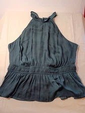 Nine West Women's Emerald Green Halter Top Ruffled Accent Elastic Waist XXL