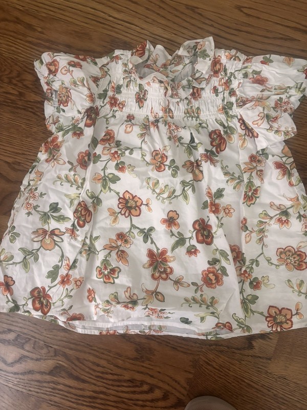 Janie & Jack NWOT  Orange Floral Smocked Puff Sleeve 7 Shirt Cottagecore Prairie