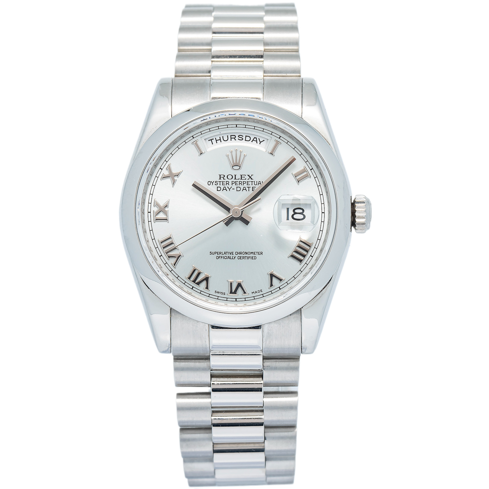 Rolex Day-Date President 118206 MINT 950 Platinum Silver Dial Auto Unisex 36mm