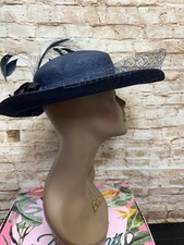 Michael Howard VTG navy Blue Fascinator Hat w/feathers  Netting Church, Derby