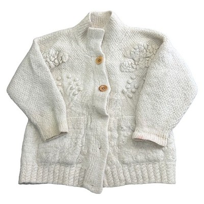 Vintage Eddie Bauer Wolle Aran Strick Cardigan Grobstrick Zopfmuster Pullover Damen Small