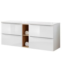 Waschtischunterschrank Unterschrank 141Cm Hochglanz Weiß Badezimmer GäSte Wc Bad