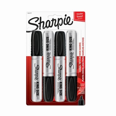 Sharpie King Size Permanent Marker Large Chisel 4 Count (Pack of 1), Assorted 