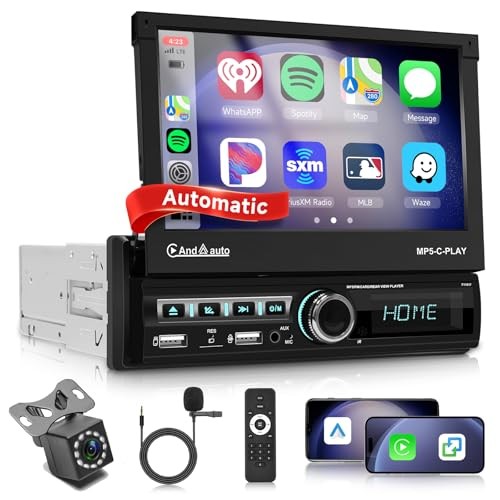 Autoradio Pieghevole Singolo Din Automatico con Wireless CarPlay Android Auto, 7 - Foto 2 di 8