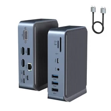 USB C Docking Station - 15-in-2 USB C Hub Supporting Triple Monitor Display T...