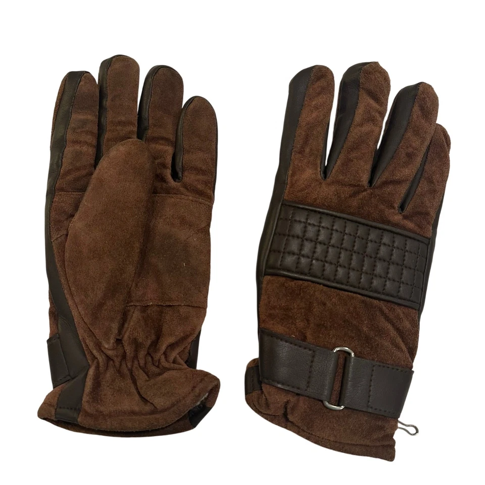 Guantes arnés acolchados vintage de cuero genuino gamuza marrón para hombre invierno esquí grandes Foto 2 de 4