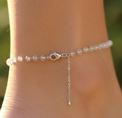 Champagne & Clear Crystal Beaded Anklet Silver Tone Designer Foot Chain