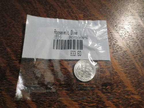 1955 S Roosevelt Dime Uncirculated-60.   90% Silver 10c US Coin Littleton Coin