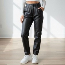 Vtg 80s High Waisted Leather Pants Pleated Mob Luxe Tapered Power Trousers Sz 6