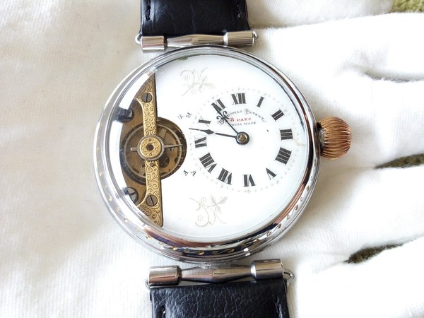 WORKING MARRIAGE HEBDOMAS RARE HORIZONTAL POCKET WATCH CONVERSION WRISTWATCH