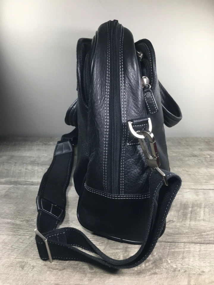 Franklin Covey Cuero Negro Bolso Mensajero Hombro Laptop Escuela Bolso Cartera Foto 3 de 4