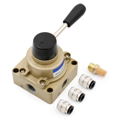 Baomain Rotary Lever Hand Valve HV-03 PT3/8 3 Position 4 Way Pneumatic Air Flow 