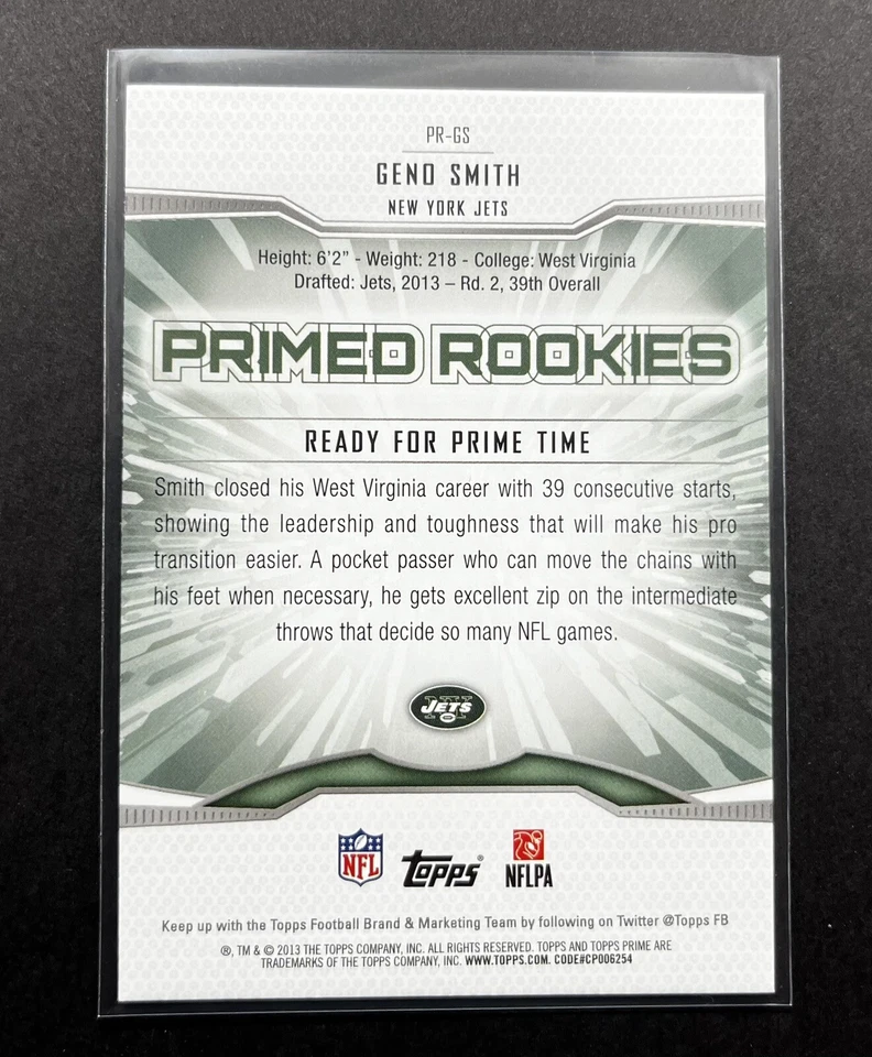 2013 Topps Prime Primed Rookies Geno Smith #PR-GS New York Jets RC (Mint) 🔥🔥🔥 - Image 2 of 2