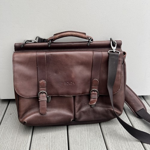Solo braune Leder-Umhängetasche Kuriertasche für 16"-Laptop-Aktentasche