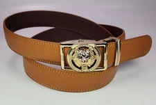 Luxury Men's Belts Orange Leather Wolf Head Buckle 1.38 inch Width