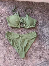 Sage Green Bikini Set Women s Size M, Crisscross Keyhole Top High-Waisted