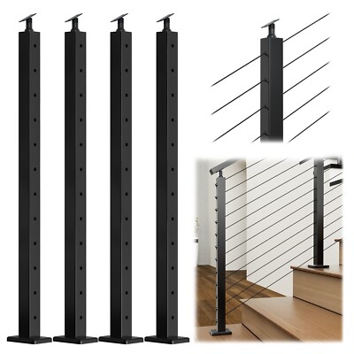 Muzata 4Pack 42''x2''x2'' Cable Railing Post for Adjustable Top 25-35 Degrees PS01