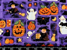Tina SCRAP 9"x21" Halloween Black Cat Ghost Pumpkin Blocks Star Cotton Fabric