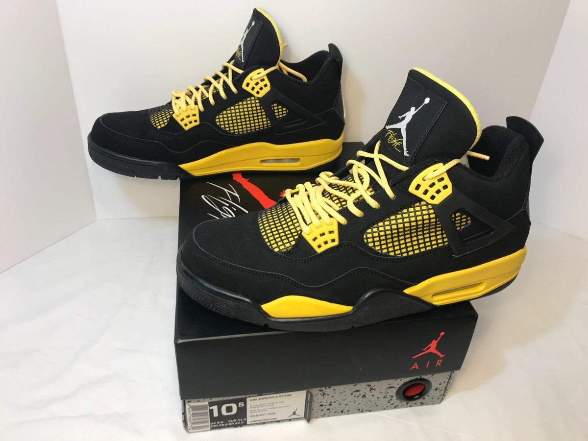 🔥Nike Air Jordan 4 Retro Thunder 2012 Black Yellow 308497 008