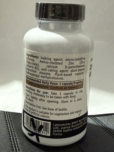 Aminoscience Zinc & Vitamin B5 Food Supplement Zinc (Amino-Chelated) 84 caps - Picture 3 of 3