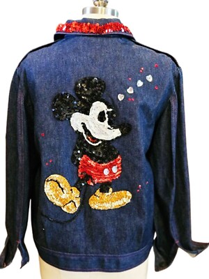 RARE 1980s HALSTON MICKEY MOUSE JACKET  VINTAGE DISNEY SEQUINS RHINESTON HEARTS