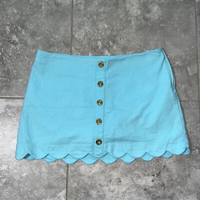 Lilly Pulitzer Kaylie Skort Skirt Blue Ibiza Gold Button Scalloped 006236 Sz 14