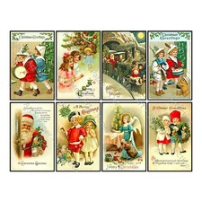 CHRISTMAS STICKERS, 8 Holiday Postcard Style Sticker Reproductions, Children