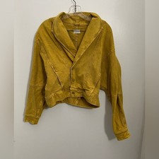 Mother Denim The Big Time Jean Jacket In Mineral Yellow Oversized Cropped Xs