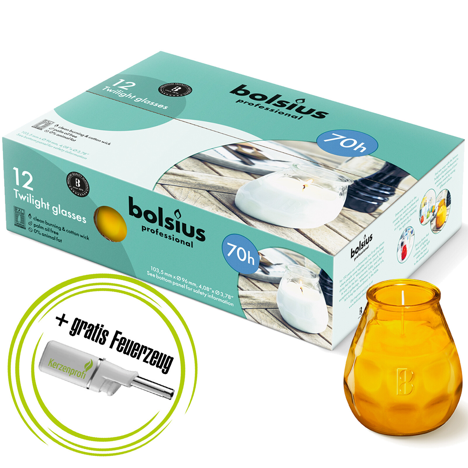 Bolsius 12er Set Twilight Glaswindlichter 10,4 cm für den Außenbereich - RAL-70h