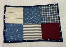 Patchwork Quilt Small Table Topper, Four Patch, Blue Calico Prints, Off White