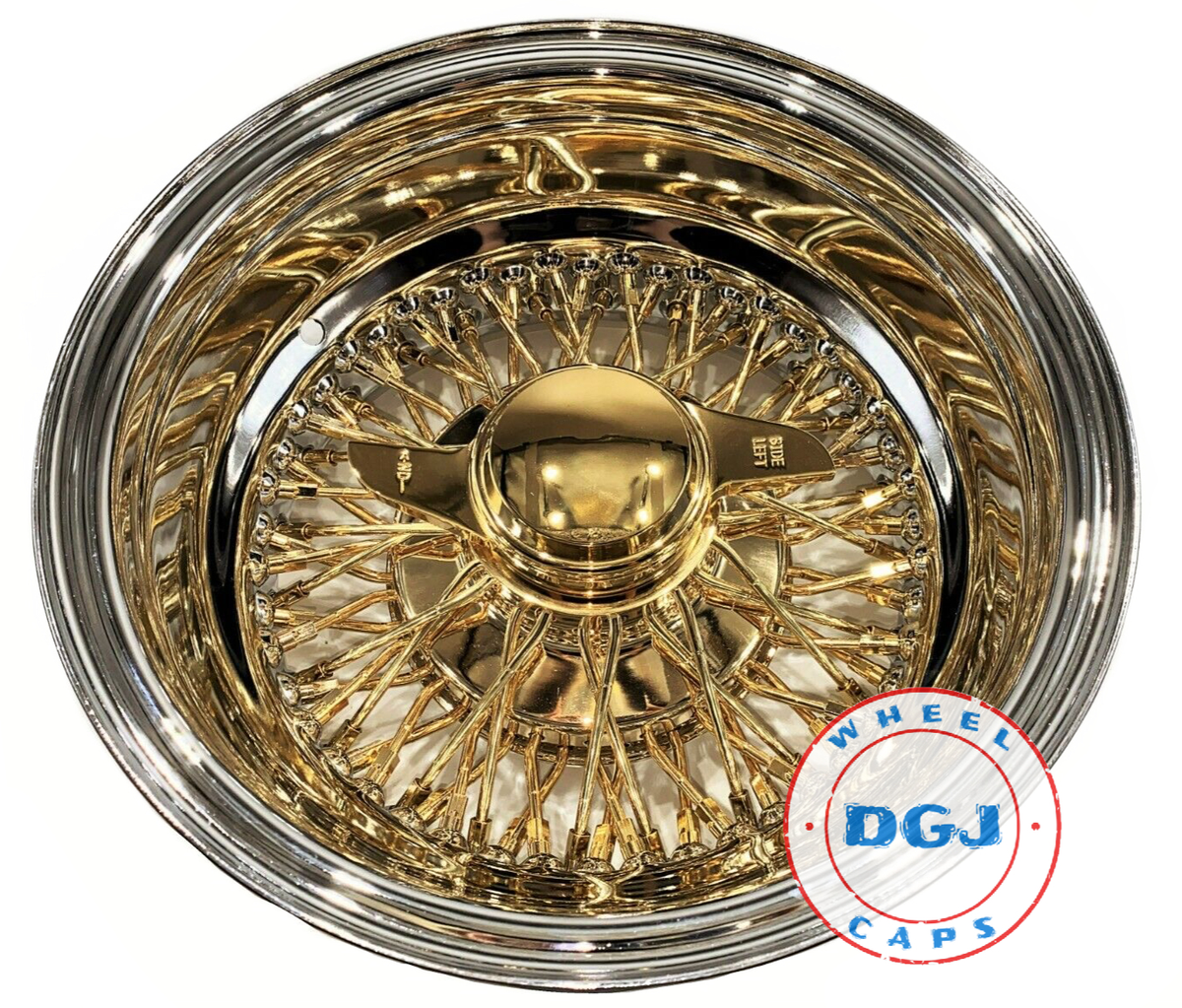 13x7 Reverse 72 Spokes Cross Lace Center Gold Lowrider Wire Wheel