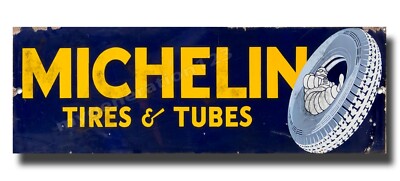 MICHELIN REIFEN UND SCHLÄUCHE BLECHSCHILD GRÖSSE 12'' X 4''. GARAGE / MANNSHÖHLE SCHILD.