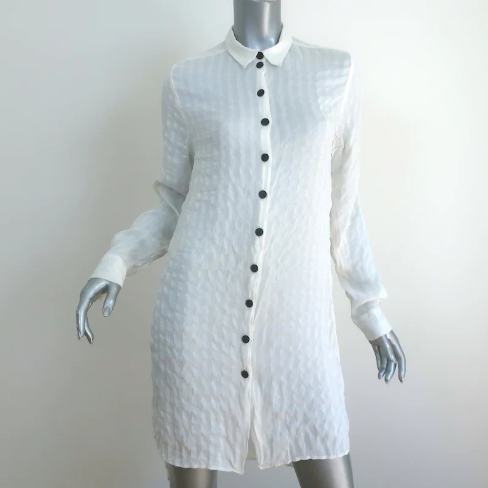 Mini abito a tunica abbottonata Christian Dior bianco a righe misto seta taglia US 6