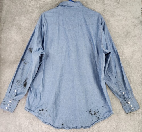 Wrangler Hemd Herren 2XL Tall Blau Denim Western Birne Druckknopf Langarm Arbeitskleidung - Bild 2 von 11