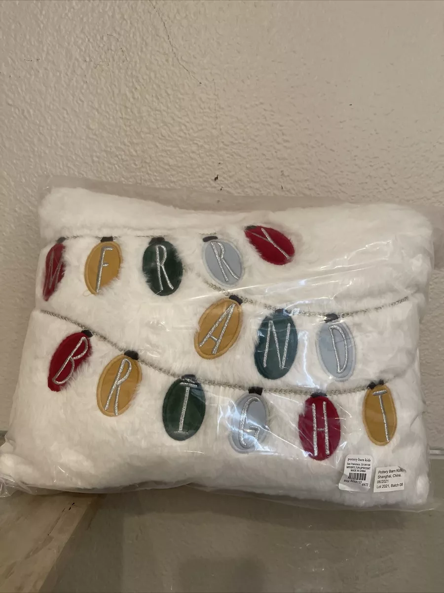 Pottery Barn Kid Merry and Bright light up SHERPA velvet lumbar Pillow Christmas