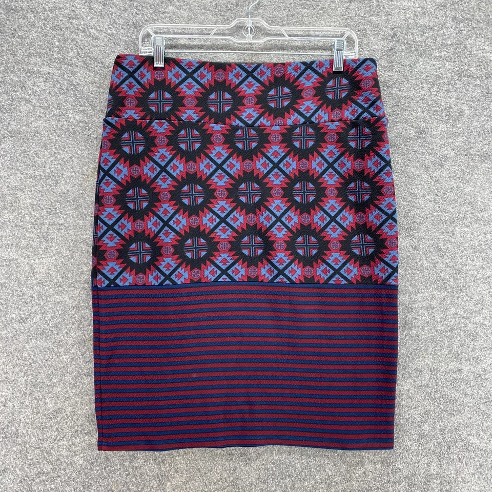 Falda LulaRoe para mujer XL azul geométrica línea A midi tiro medio cintura elástica Foto 2 de 4