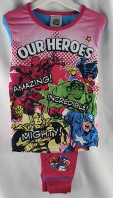 Mädchen Marvel Comics Schlafanzug Kinder Nachtwäsche Langarm Rosa Hulk Captain America