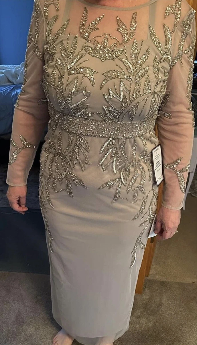 Adrianna Papell Women s Beaded Formal Dress Sheer Sleeves Size 16 NWT eBay
