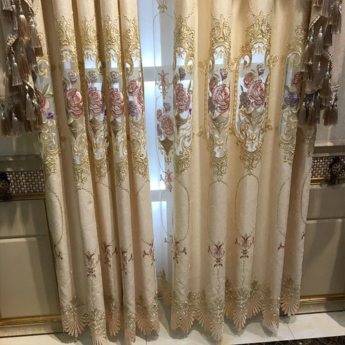 Blumen bestickt Halb Verdunkelungsvorhang Europäische Gardine für Wohnzimmer 1 Panel - Bild 3 von 44