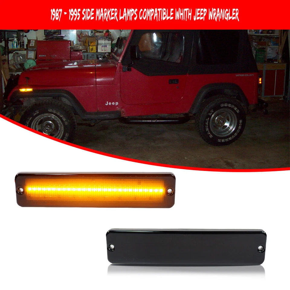 Luz de señalización lateral LED 4 piezas + luz de señal de giro delantera para Jeep Wrangler YJ 1987-1995 Foto 3 de 4