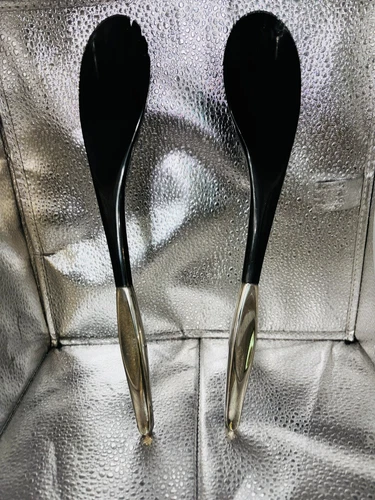 Contour by Towle Sterling Silver Salad Serving Set with Black Plastic 12" MCM