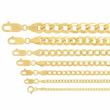 14K Yellow Gold 2-7.5mm Curb Cuban Chain Link Necklace Bracelet Sz 7"-30" Hollow