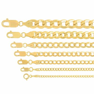 14K Yellow Gold 2-7.5mm Curb Cuban Chain Link Necklace Bracelet Sz 7''-30'' Hollow