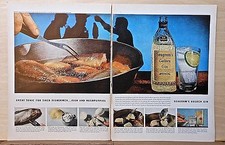 1958 magazine ad for Seagram's Gin, Tonic for fishermen, Hushpuppies, fish & gin
