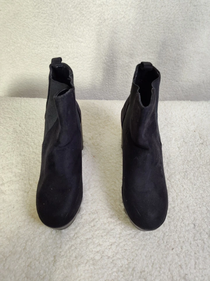 Soda Mujeres Botas 5 1/2 Negro Tacón Grueso Guante Tobillo Tirar de Tacón Bloque Zapatos Foto 3 de 4