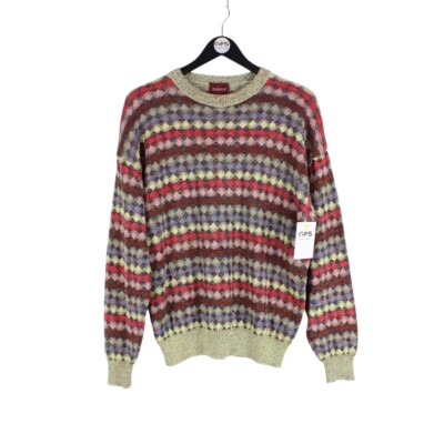 Vintage EXAMPLE by MISSONI 80s Knit Jumper Silk Argyle Striped Mens | Size Small